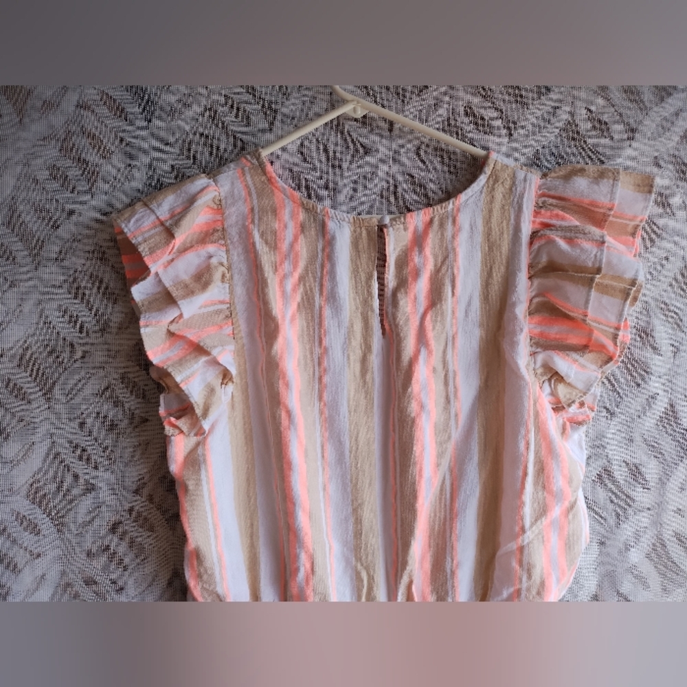 Vineyard vines dress large pink tan striped shirt sleeves cotton - Picture 9 of 11